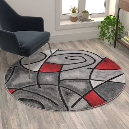 Flash Furniture Red 5' x 5' Round Abstract Design Area Rug ACD-RGTRZ860-55-RD-GG